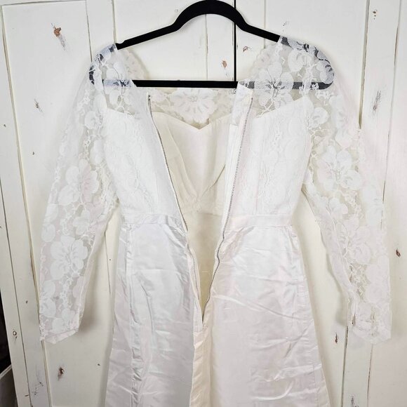 Vintage Lace Wedding Dress 70s Long Sleeve Boho Bridal Gown Cottagecore Small - Picture 9 of 17